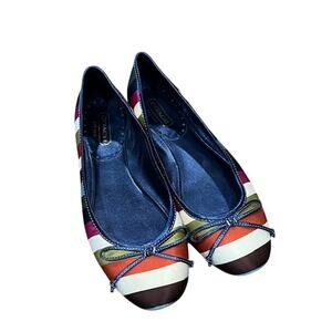 Coach Legacy Striped Satin Flats Shoes Womens 8.5B Multicolor Bow Twee Preppy